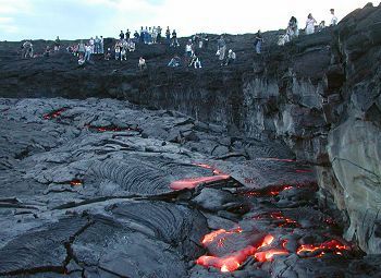 lava and visitors at Volcano National Park